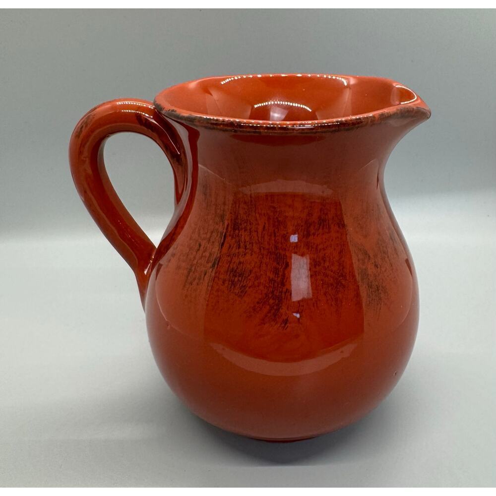 Vintage Small Orange & Brown Pitcher Glazed Clay Made in Italy 5 1/4" Pottery - Picture 3 of 9